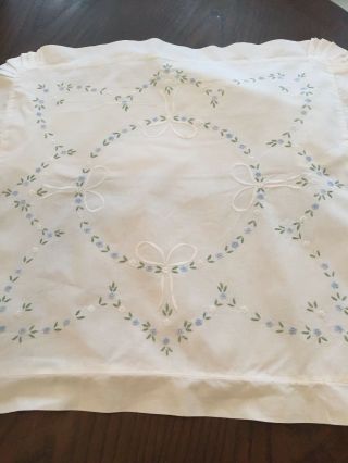 Pillow Sham Cover White Embroidered Linen Flowers And Bows