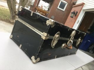 Antique Steamer Trunk Luggage Black Enameled Metal 30 " X16 " X12 "