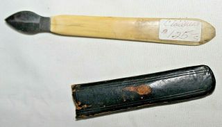 Antique Rodgers Civil War Era Bone Handle Ink Scraper Scalpel Knife 5.  25 " Sheath