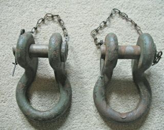 2 Rare,  Vintage Offset D Shackles W/chained Pins,  Steampunk,  Army/john Deere (?)