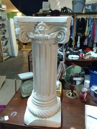 Vintage Plaster Paris Greek Pillar Corinthian Column Plant Pedestal 28 "