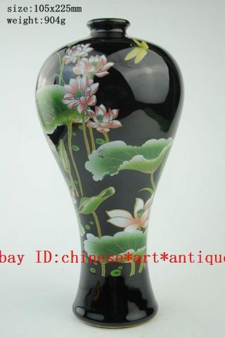 Black & Elegance Porcelain China Old Hand Painting Lotus Atmosphere Big Vase C02