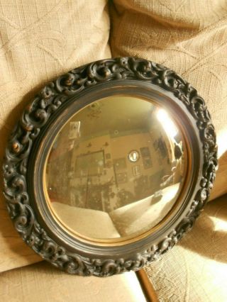 Vintage Shabby Chic Black & Gold Plaster Convex Mirror,  Shellcraft. 5