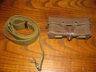 Soviet Green Web Sks Rifle Sling Russian Stamp Otk 7.  62x39 Ammo Pouch Brown