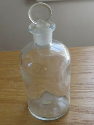 Vintage Glass Antique Apothecary Bottle Empty Bottle With Glass Stopper 7 Inch