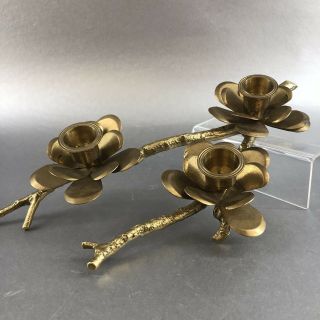Cherry Blossom Tree Branch 12” Vintage Brass Candle Holder Mid Century