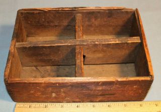 Vintage Antique Primitive Divided Wood Tray Dove Tail Caddy Tool Box Shelf