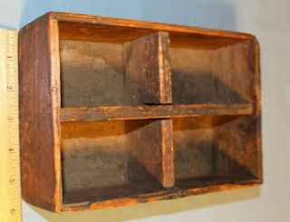 Vintage Antique Primitive Divided Wood Tray Dove Tail Caddy Tool Box Shelf 2
