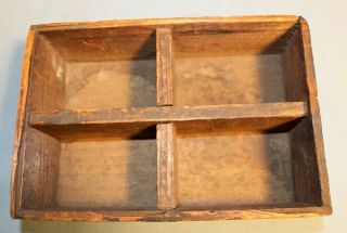 Vintage Antique Primitive Divided Wood Tray Dove Tail Caddy Tool Box Shelf 4