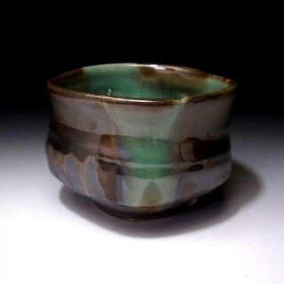 UO9: Japanese tea bowl,  Seto ware by Famous potter,  Eichi Kato,  Green & gold 2