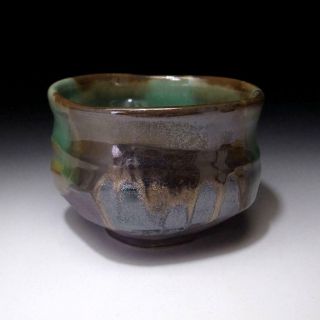 UO9: Japanese tea bowl,  Seto ware by Famous potter,  Eichi Kato,  Green & gold 4