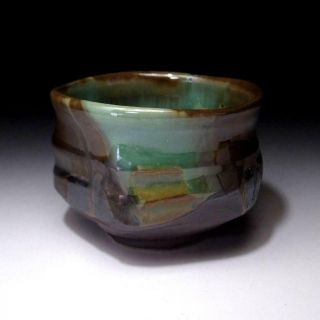 UO9: Japanese tea bowl,  Seto ware by Famous potter,  Eichi Kato,  Green & gold 5