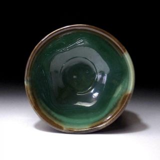 UO9: Japanese tea bowl,  Seto ware by Famous potter,  Eichi Kato,  Green & gold 6