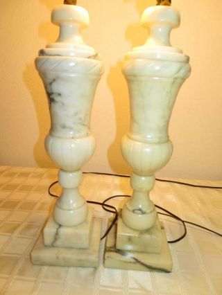 Mid Century Modern Pair Italian Alabaster Marble Carved Lamps