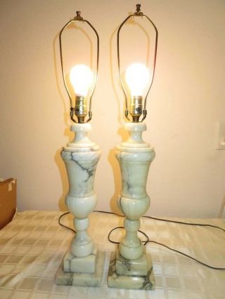 Mid Century Modern PAIR Italian Alabaster Marble Carved Lamps 2