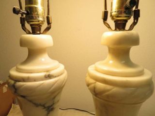 Mid Century Modern PAIR Italian Alabaster Marble Carved Lamps 3