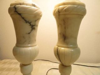 Mid Century Modern PAIR Italian Alabaster Marble Carved Lamps 5