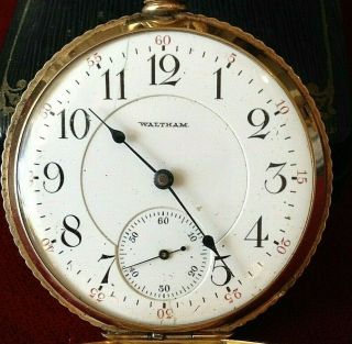 Outstanding 18 kt Solid Gold Men ' s 18 Size Waltham Pocket Watch 2