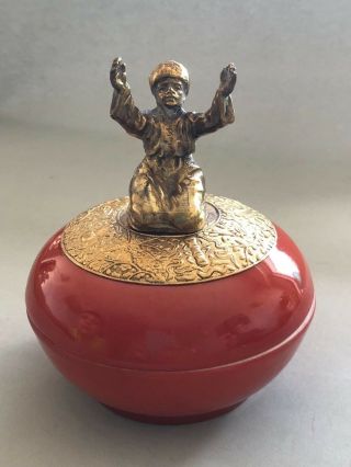 Antique German Porcelain & Bronze Figure Box Signed Man Praying 4