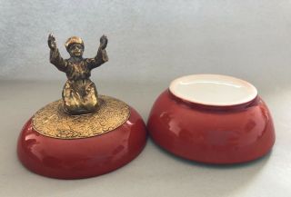 Antique German Porcelain & Bronze Figure Box Signed Man Praying 5