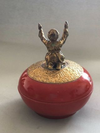 Antique German Porcelain & Bronze Figure Box Signed Man Praying 6
