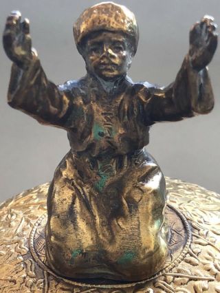 Antique German Porcelain & Bronze Figure Box Signed Man Praying 7
