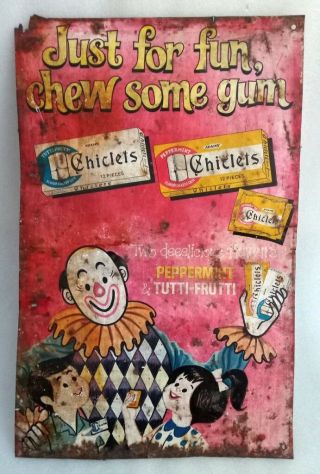 Vintage Chiclets Gum Adv Litho Sign Board Old Chiclets Chew Gum Tin Sign