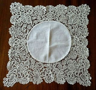 Antique Handmade Large White Lawn Lace Wedding Handkerchief