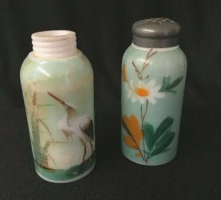 Antique Victorian Shakers Milk Glass Hand Painted 2
