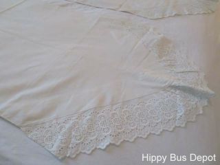 Vintage Italian Pair Pointed End Lace Cutwork Embroidered Pillowcases