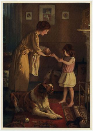 Antique Arthur John Elsley 1920s Victorian Hearth & Home Art Print St.  Bernard