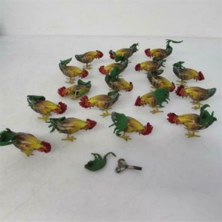 18x Tin Lithograph Collectible Wind - Up Roosters Chickens,  Key Us Zone Germany