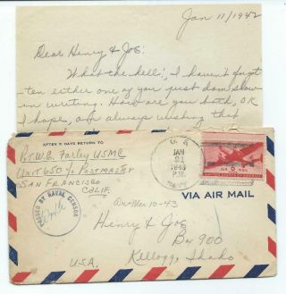 Wwii Jan 1943 Guadalcanal Cover Usmc 650 3rd Defence Bn Censored,  Letter
