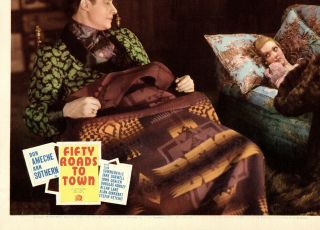 Rare 1937 Color Lobby Card Ann Sothern Don Ameche Fifty Roads to Town 2