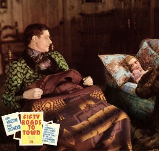 Rare 1937 Color Lobby Card Ann Sothern Don Ameche Fifty Roads to Town 3