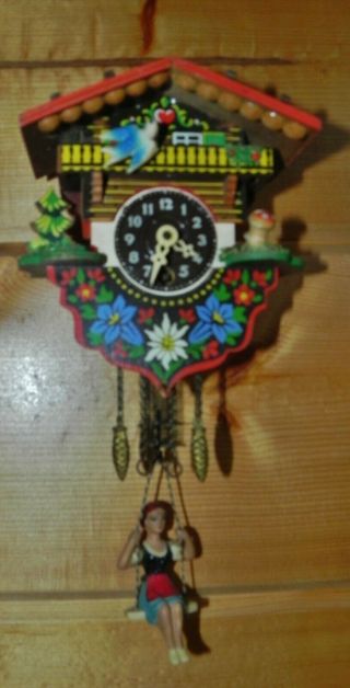 Vintage Miniature German Cuckoo Clock Bouncing Girl