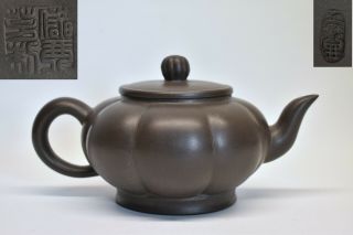 Fine Antique Chinese Yixing Zisha Purple Clay Pumpkin Teapot