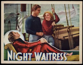 1936 Rko Color Lobby Card Margot Grahame In Night Waitress Art Deco Graphics Nr