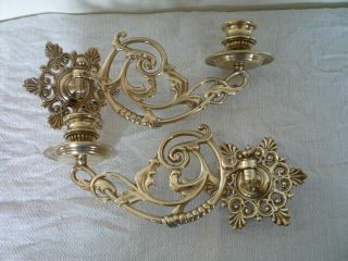 2 Vintage Decorative Brass Candlestick Wall Candle Holder Wall Sconce Piano (a)