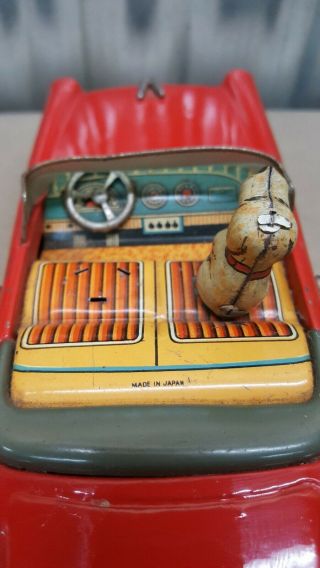 Vintage Japan Tin Toy Friction Car with Dog no Driver LINCOLN CONVERTIBLE Parts 7