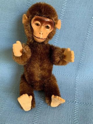 Vintage Mohair Monkey Toy " Yes No " Schuco Germany Tin Face Shakes Head W Tail