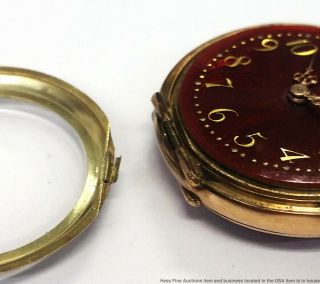 Antique 14K Yellow Gold Diamond Rose Cut Fleur de Lis Red Enamel Pocket Watch 12