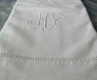 French Sheet Antique Dowry Sheet Hand Embroidered,  Monogram 118x83 " M37