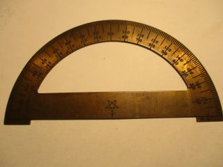 Antique Brass Protractor With 5 Point Star Mark 3.  75 " Long