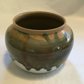 Mid Century Modern Pottery Pot Vase Bowl Signed By " Ira " 4.  75 " X7 " Diameter