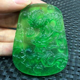 Chinese Rare Natural Green Jadeite Jade Handwork Collectible Luck Dragon Pendant