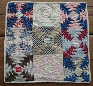 Incredible Small Scale Antique c1880s Log Cabin Table or DOLL QUILT 13x13 2