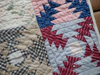 Incredible Small Scale Antique c1880s Log Cabin Table or DOLL QUILT 13x13 5