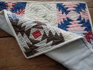 Incredible Small Scale Antique c1880s Log Cabin Table or DOLL QUILT 13x13 6