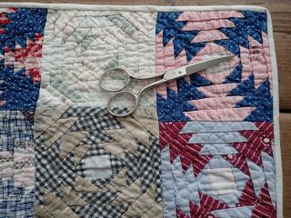 Incredible Small Scale Antique c1880s Log Cabin Table or DOLL QUILT 13x13 7